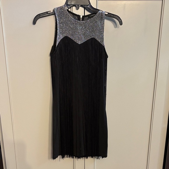 The Vintage Shop Black and Silver Fringe Dress Flapper! Sz sm - Picture 1 of 6